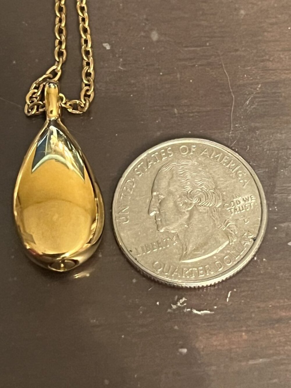 Gold Tone Teardrop Cremation Urn Necklace (504)